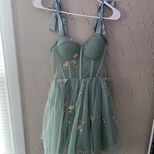 Floral Embroidered Green Dress